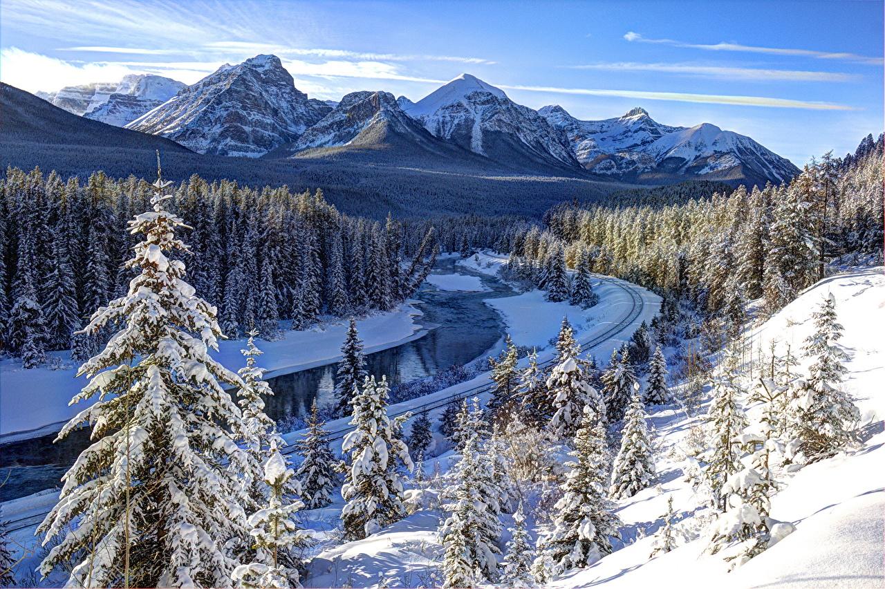 1280x852 Picture Banff Canada Bow River Nature Winter Mountains Snow Parks
