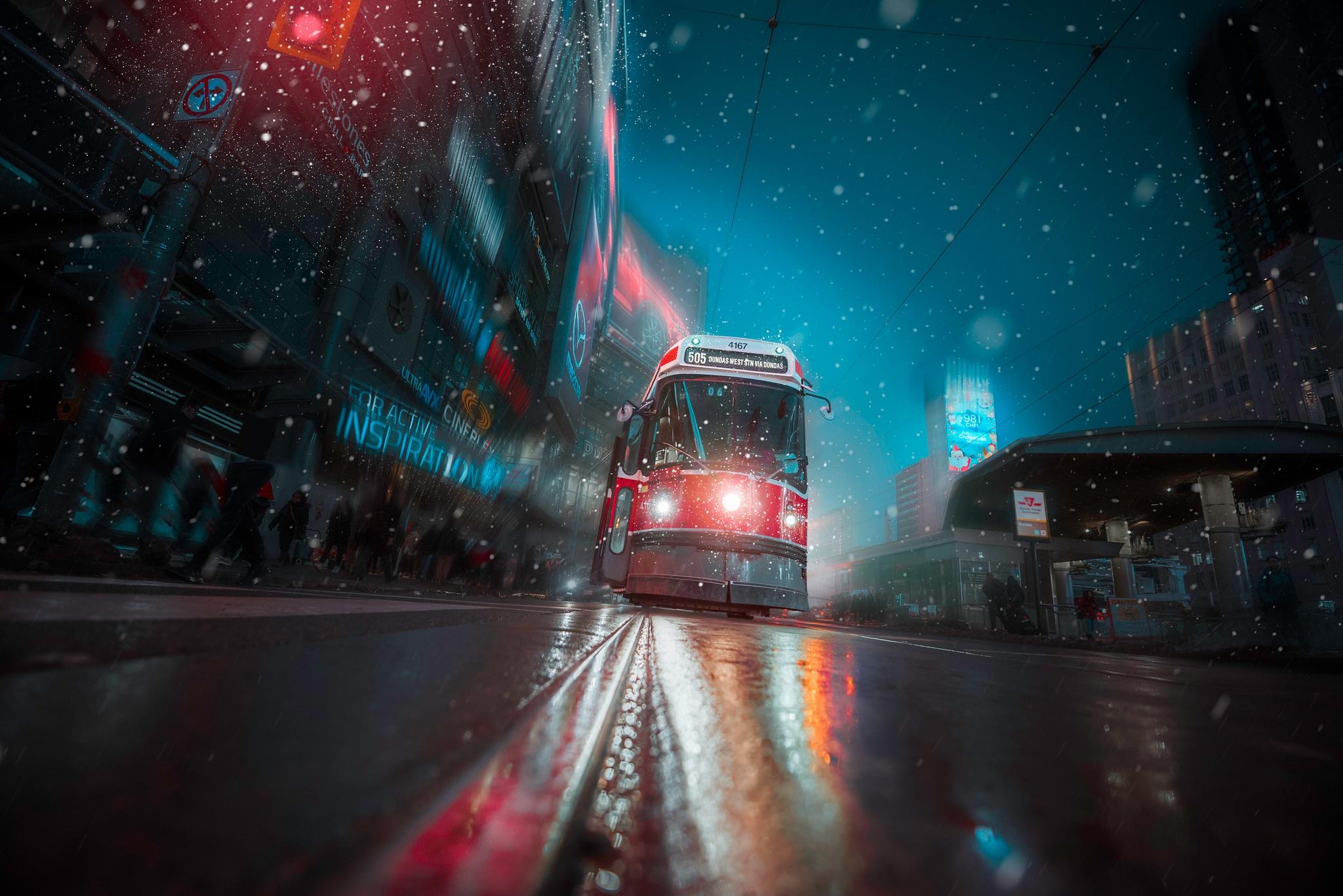 2048x1367 Toronto Tram Vehicle City Night Lights, HD Photography, 4k Wallpaper, Image, Background, Photo and Picture
