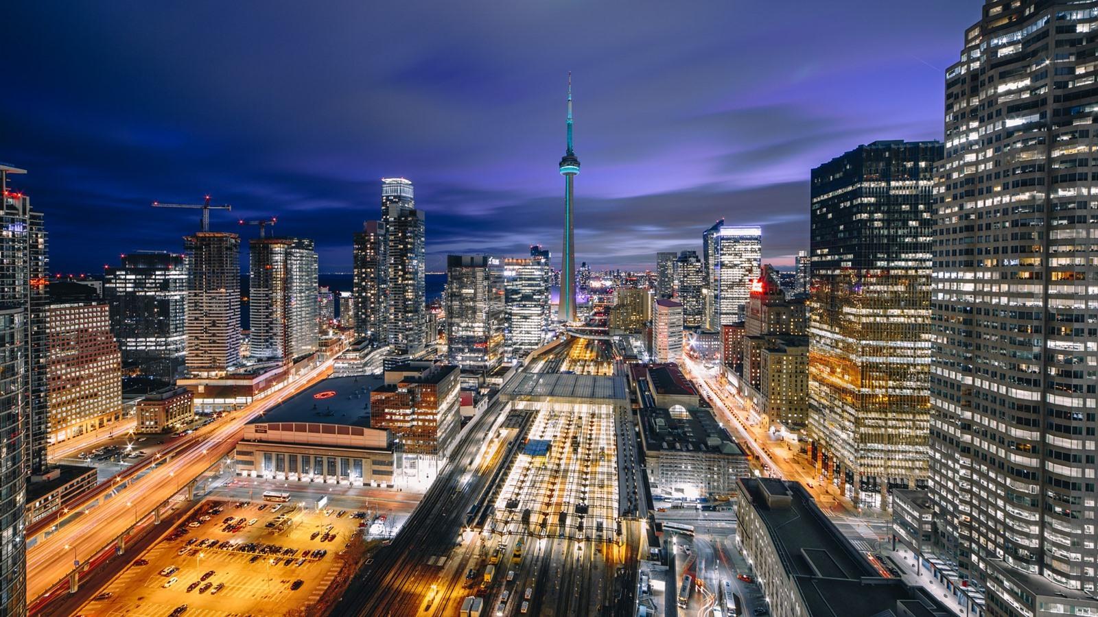 1600x900 Wallpaper Canada, Toronto, city, night, roads, skyscrapers, lights 1920x1200 HD Picture, Image