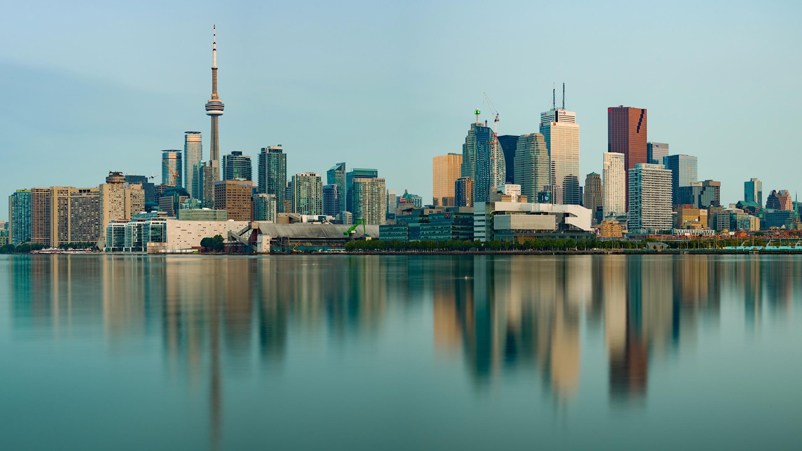 2560x1440 image Toronto Canada towers reflected Coast Houses Cities 2560x1440