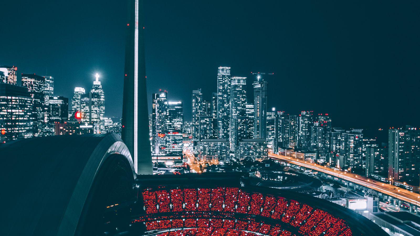 1600x900 Download wallpaper 1600x900 night city, view from above, skyscrapers, toronto, canada widescreen 16:9 HD background