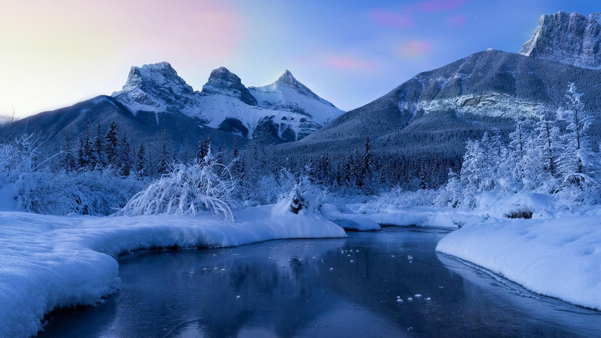 1920x1080 Canada Canadian Rockies Mountain Nature River Snow Winter HD Winter Wallpaper
