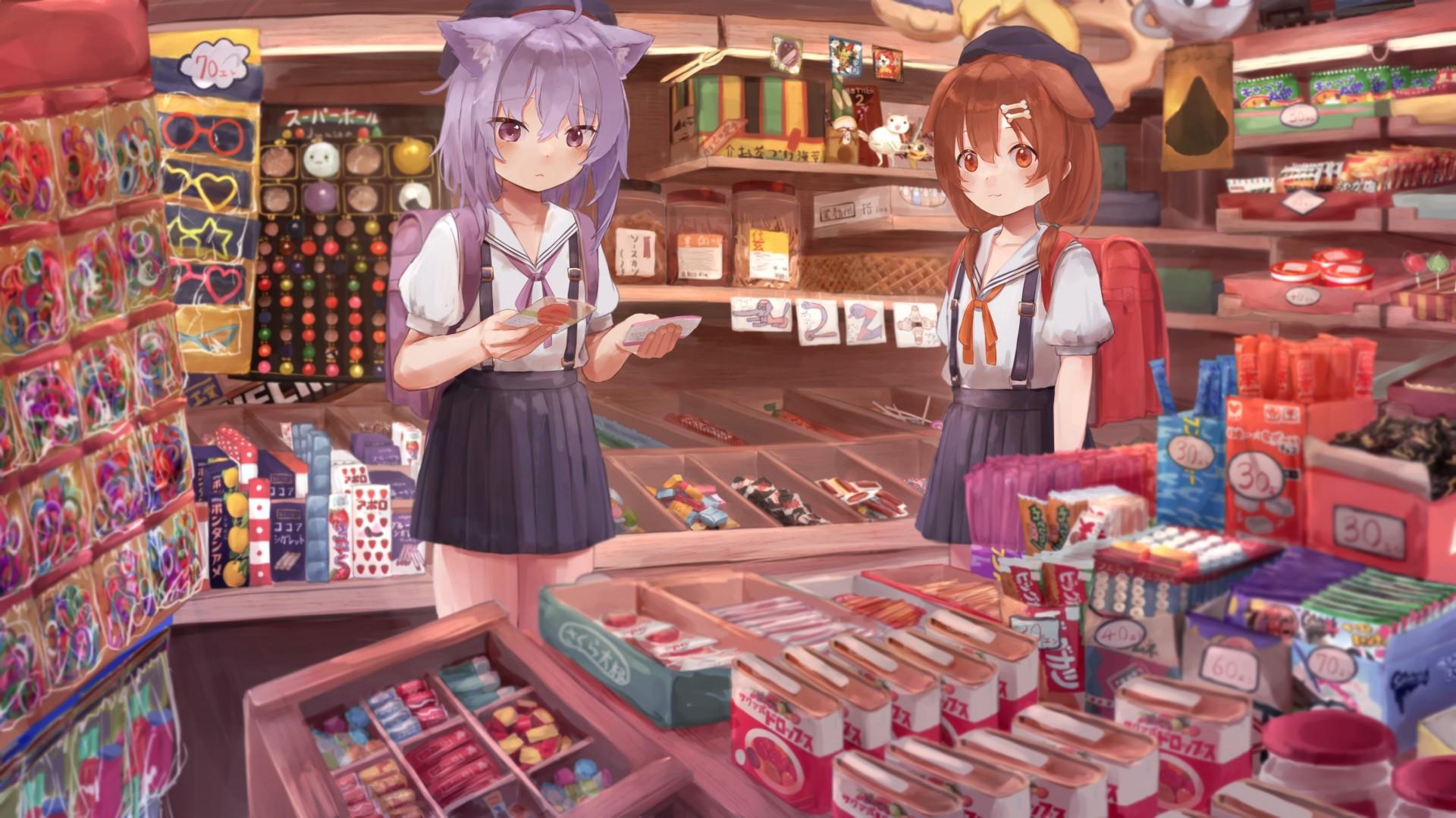 1920x1080 Download 1920x1080 Hololive, Inugami Korone, Nekomata Okayu, Virtual Youtuber, Shopping, Loli Wallpaper for Widescreen