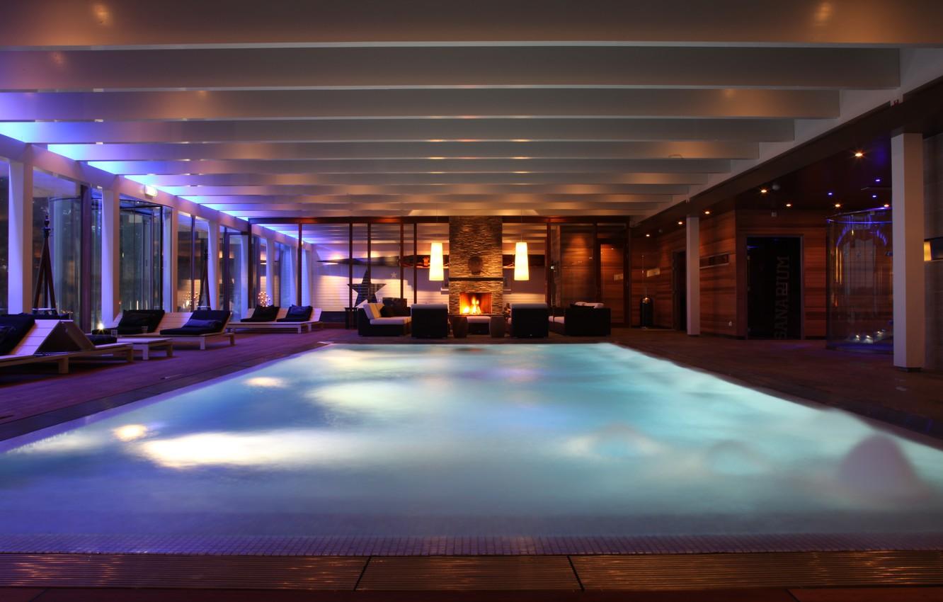1332x850 Wallpaper design, sofa, interior, sauna, pool, chairs, fireplace, pool, interior, the loungers. image for desktop, section интерьер