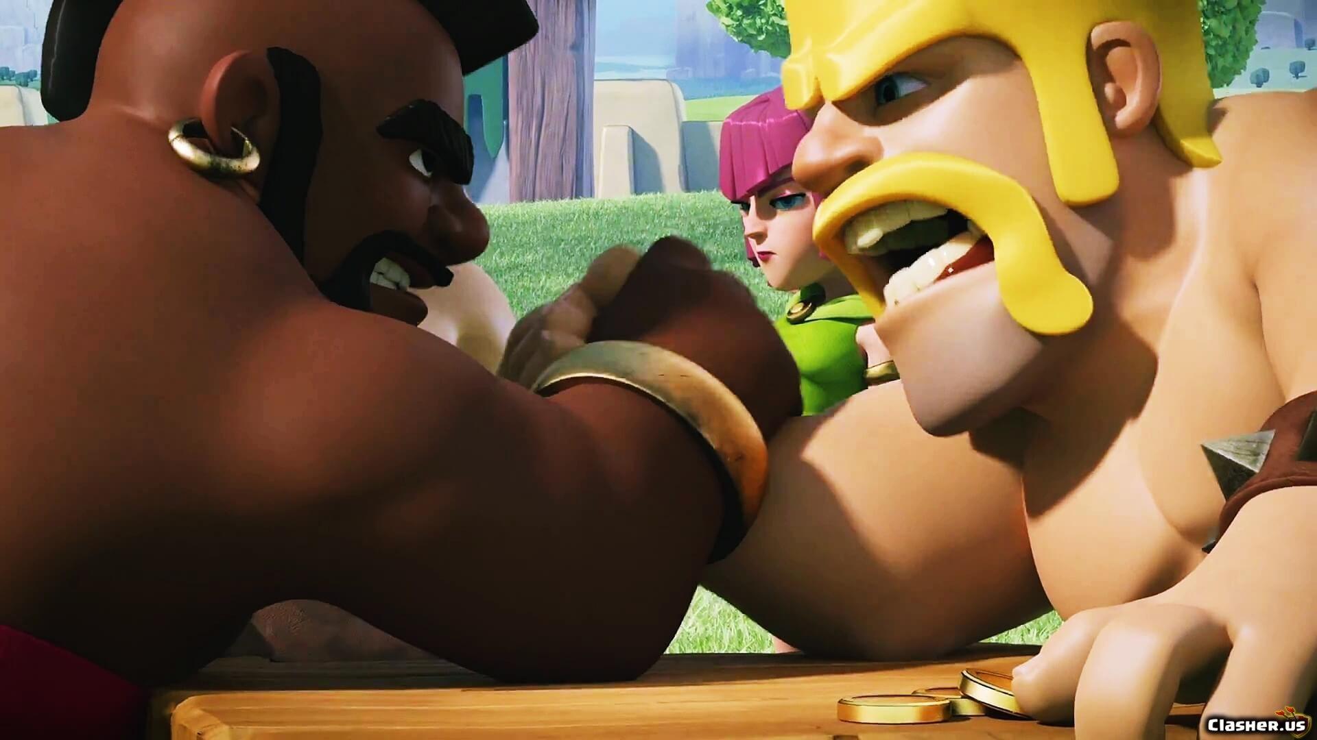 1920x1080 Hog Rider Vs Barbarian Arm Wrestling Of Clans Wallpaper