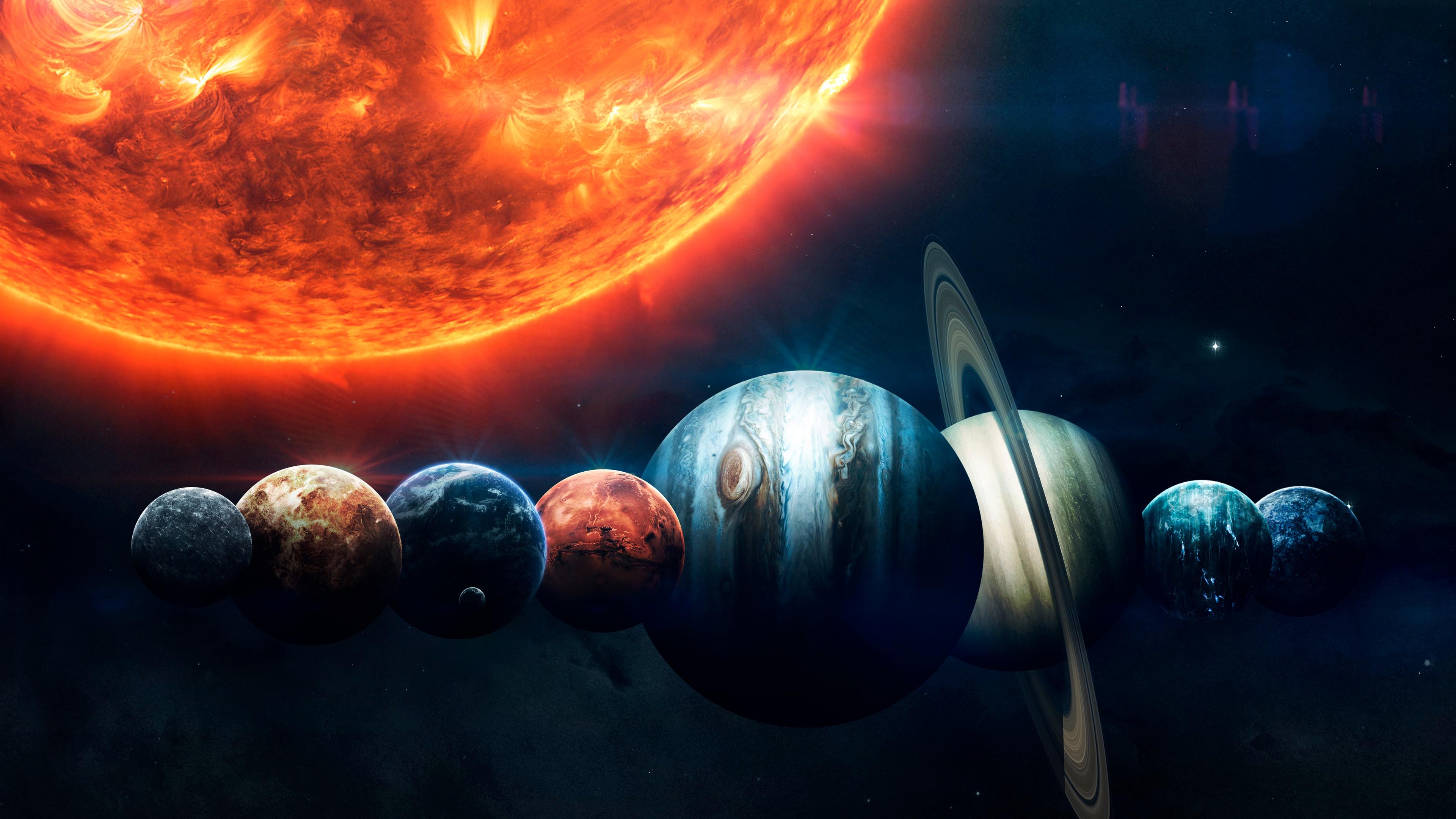 3840x2160 Solar system Wallpaper 4K, Planets, Sun, Orange, Stars