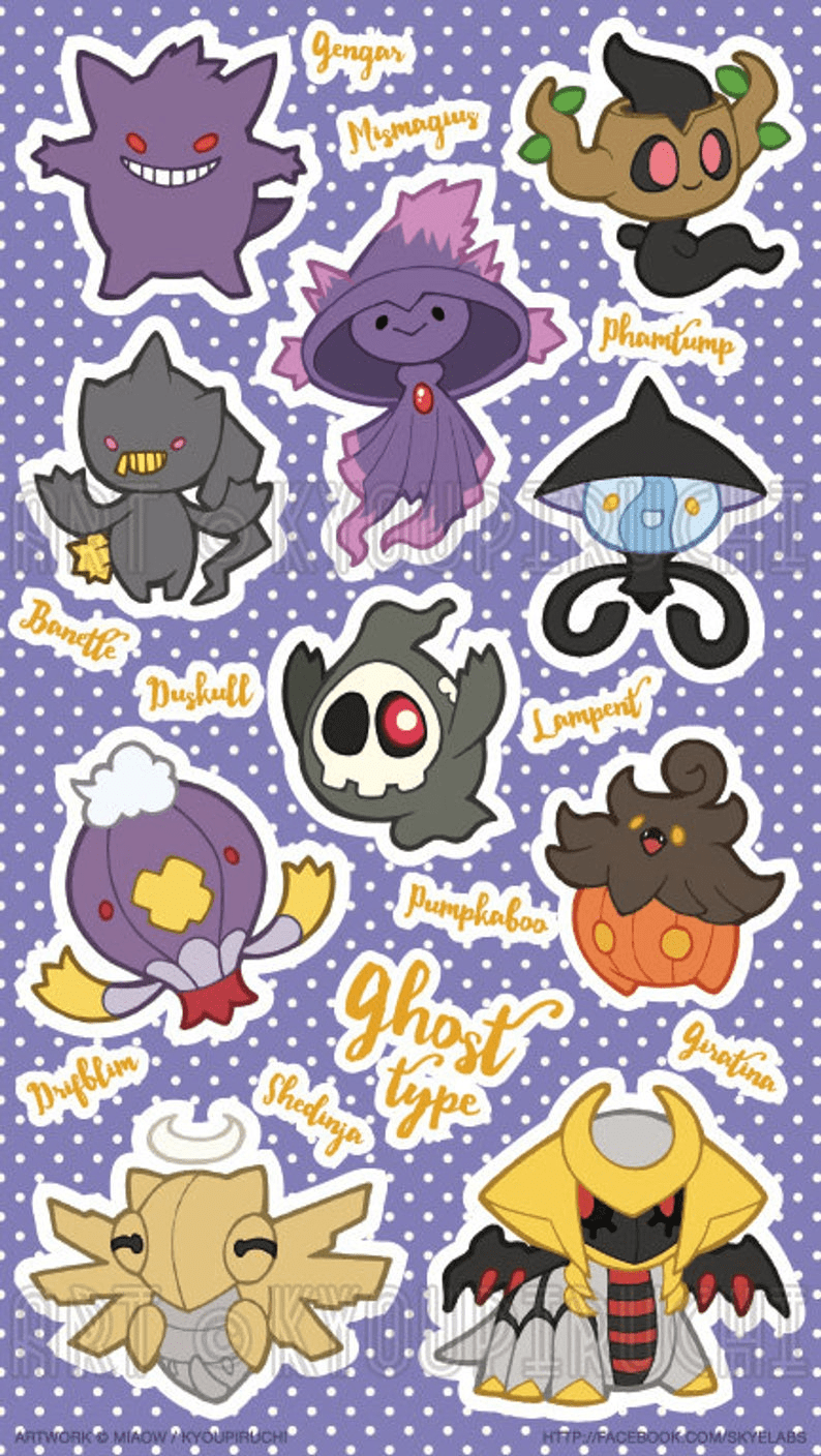 794x1408 Ghost Type Pokemon Sticker Sheet Pokemon Type Series. Etsy. Ghost type pokemon, Pokemon stickers, Pokemon