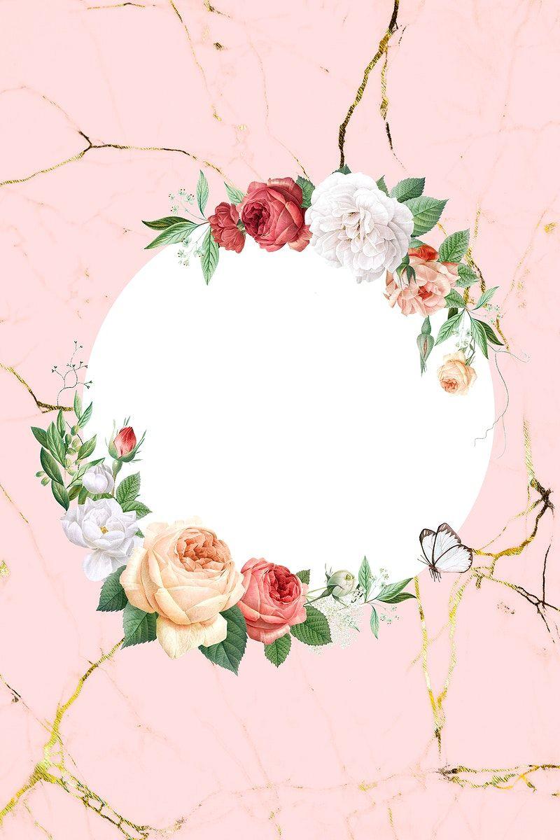 800x1200 Floral round frame on a marble background illustration. free image by rawpixel.com / PLOYPLOY. Vintage flowers wallpaper, Floral poster, Rose illustration