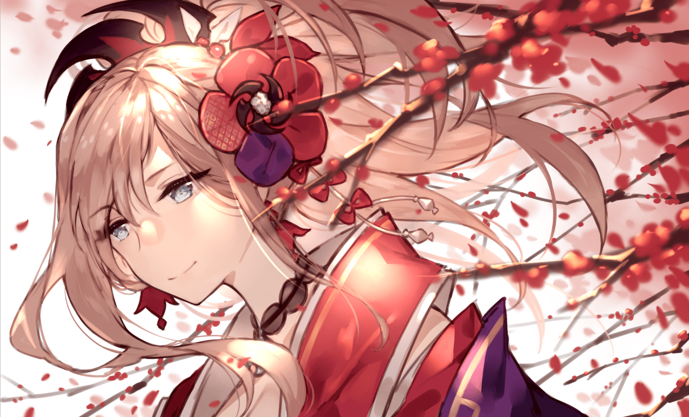 1357x822 Cherry Blossom, 2D, Digital Art, Japanese Clothes, Sora72iro, Artwork, Portrait, Miyamoto Musashi (fate Grand Order), Anime, Fate Series, Anime Girls. Mocah HD Wallpaper