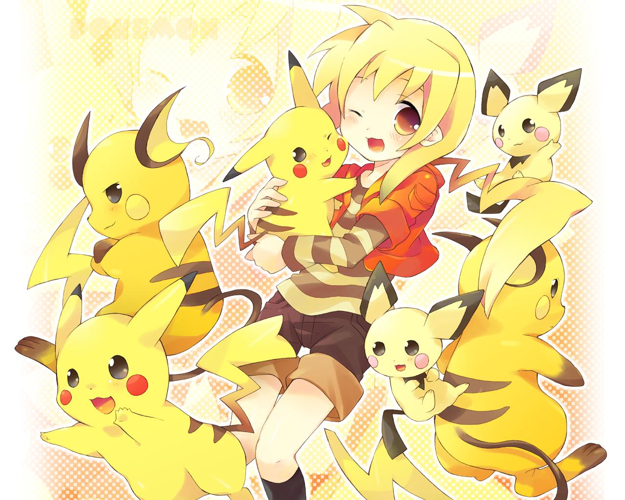 1280x1024 tatetsu teto pokemon pichu pikachu raichu wallpaper