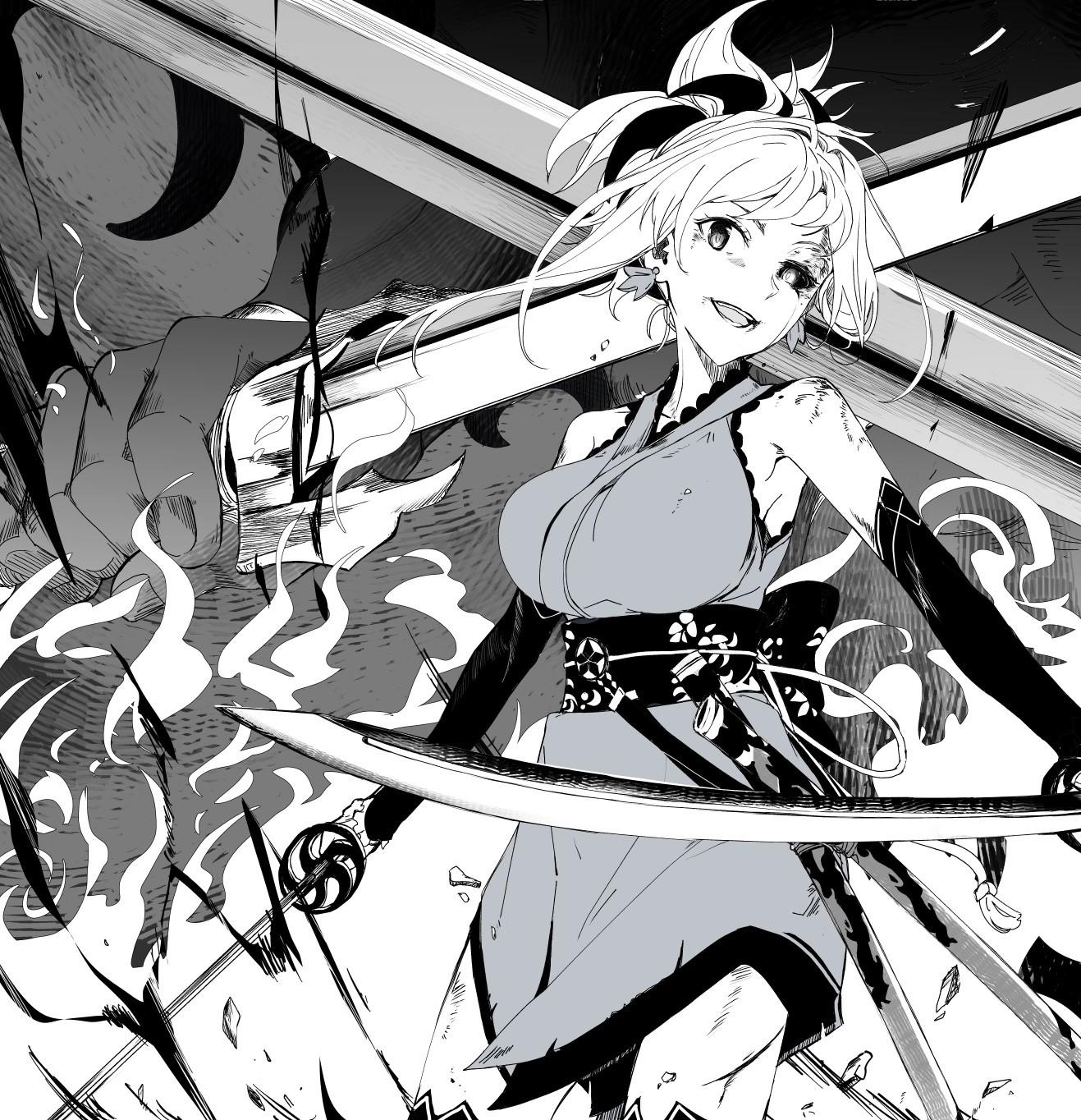 1317x1364 Wallpaper Anime Girls, Anime, Fate Grand Order, Miyamoto Musashi (fate Grand Order), Echigo, Monochrome