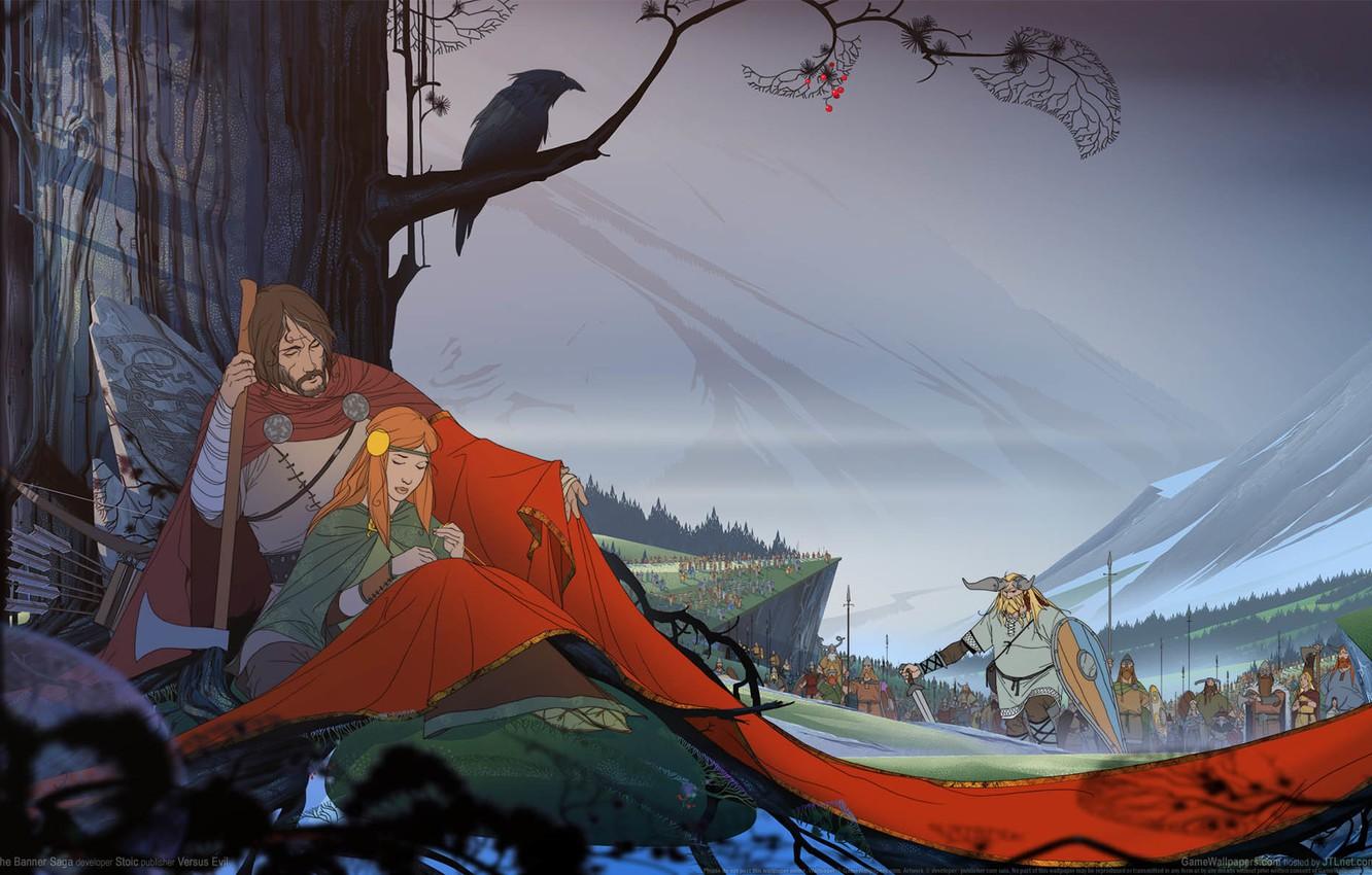1332x850 Wallpaper tree, fantasy, pair, army, Saga, game wallpaper, The Banner Saga image for desktop, section игры