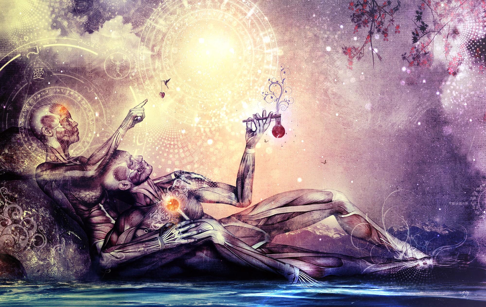 2000x1265 #sacred geometry, #Cameron Gray, #artwork, #anatomy, #fantasy art, #religion, #spiritual, wallpaper HD Wallpaper