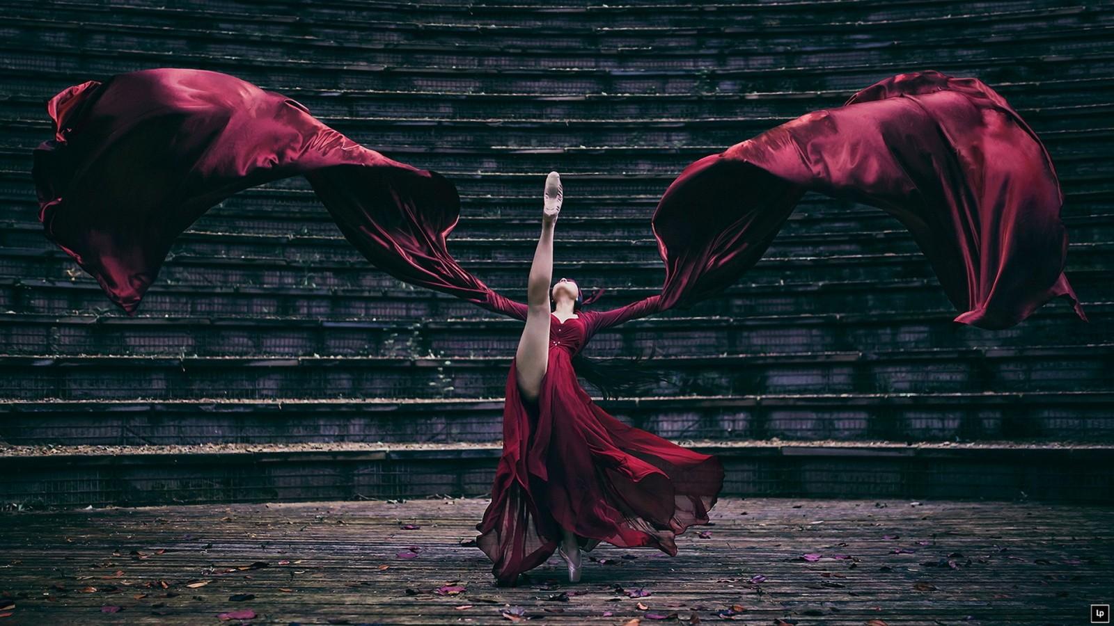 1600x900 women, model, red, ballerina, dancer, color, stage, dance, darkness, screenshot, performance art, performing arts, modern dance, concert dance. Mocah HD Wallpaper