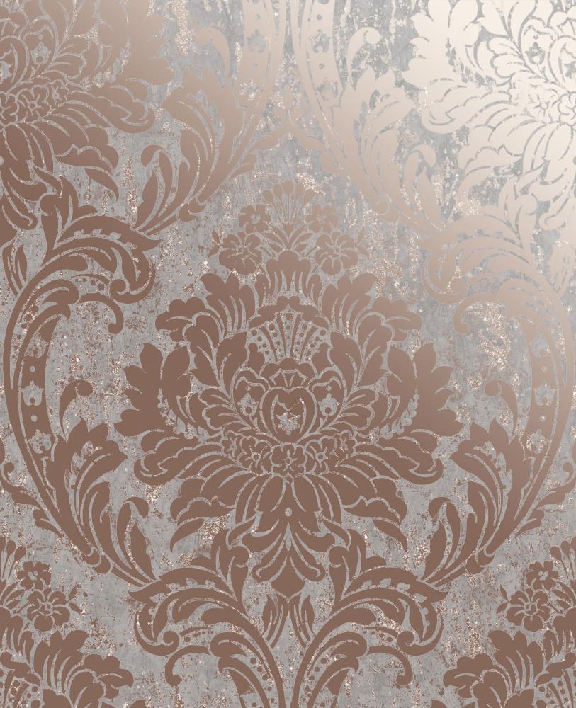 813x1000 Graham & Brown Milan 56 Sq Ft Grey Rose Gold Vinyl Textured Damask Unpasted Wallpaper In The Wallpaper Department At