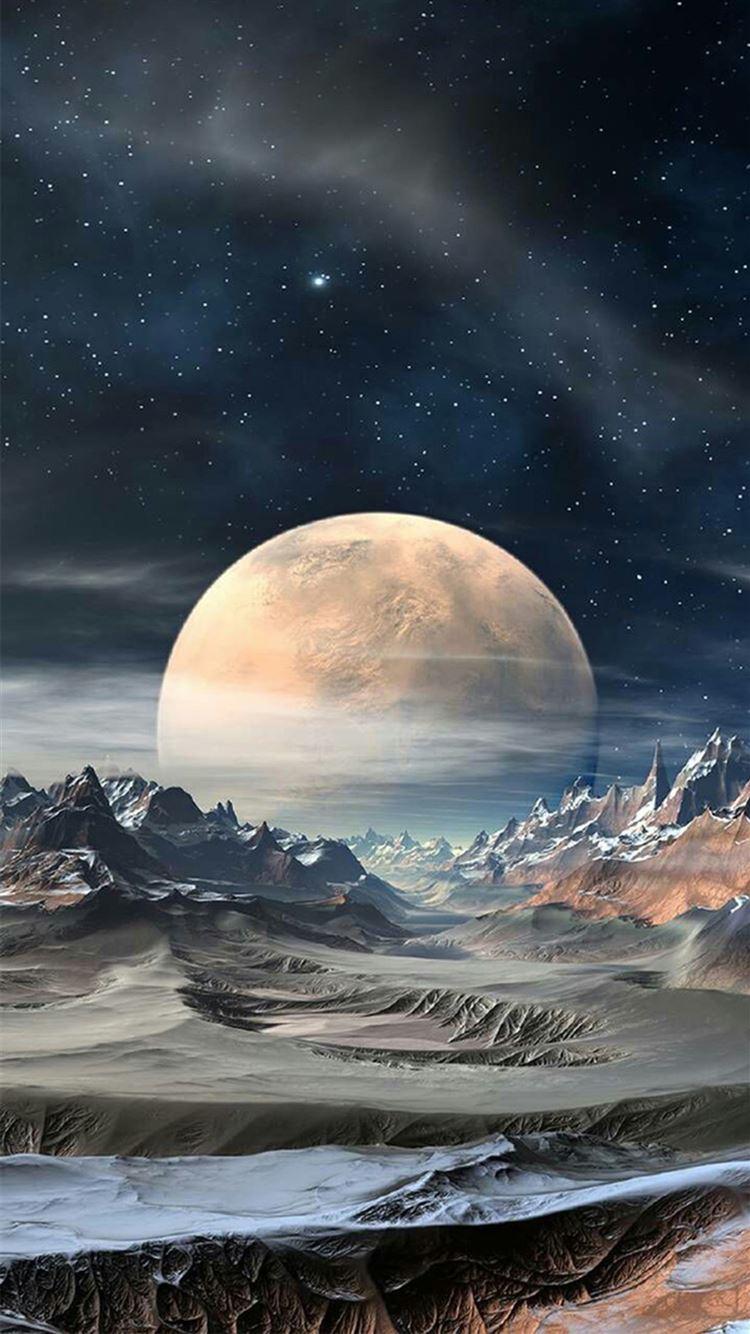 750x1334 Nature Super Moon Planet Rocky Landscape iPhone 8 Wallpaper Free Download