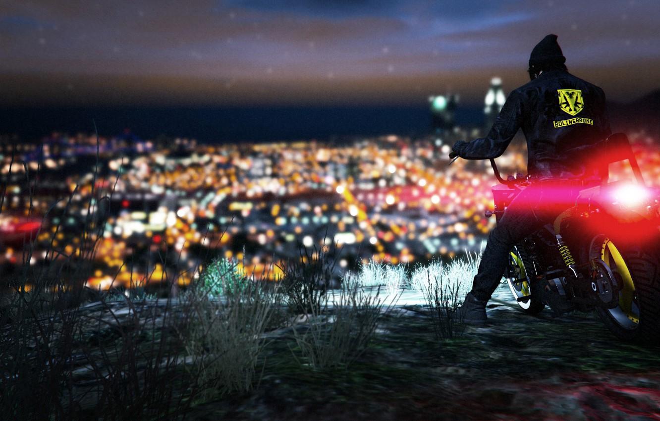 1332x850 Wallpaper The city, Grass, Motorcycle, GTA V, grand theft auto v image for desktop, section игры