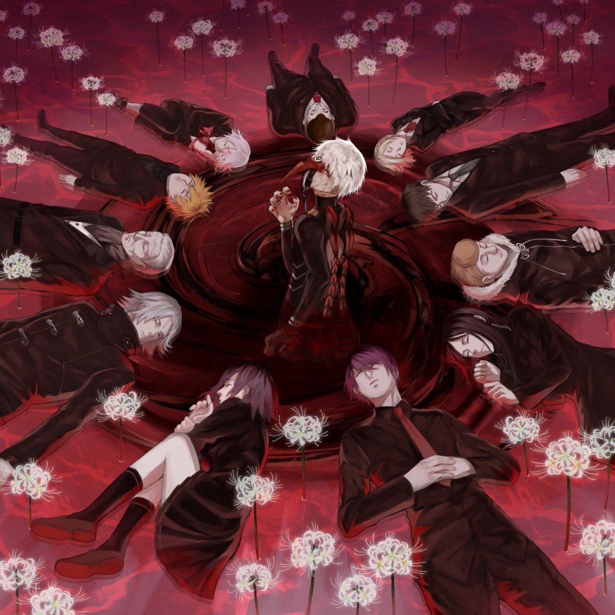 1224x1224 Desktop wallpaper tokyo ghoul, anime, all characters, HD image