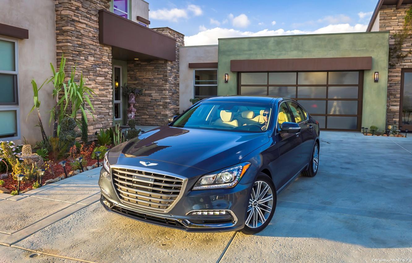 1332x850 Wallpaper car, machine, the sky, house, garage, driver, Parking, Genesis, Genesis G80 image for desktop, section другие марки