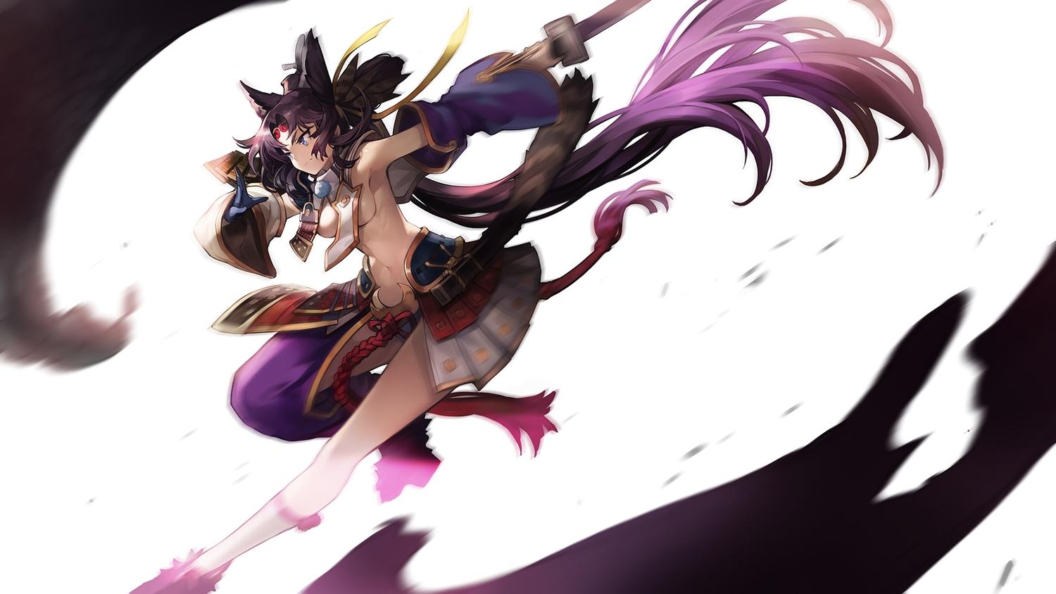 1500x844 Armor Black Hair Blue Eyes Breasts Fate Grand Order Fate (series) Gloves Goomrrat Katana Navel No Bra Samurai Sword Underboob Ushiwakamaru (fate Grand Order) Weapon. Konachan.com.com Anime Wallpaper