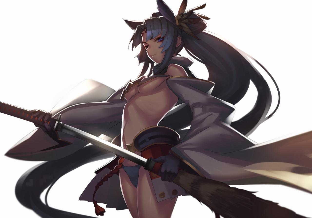 1280x896 Bicolored Eyes Blue Hair Breasts Fate Grand Order Fate (series) Gloves Katana Long Hair Panties Ponytail Sword Tef Underwear Ushiwakamaru (fate Grand Order) Weapon. Konachan.com.com Anime Wallpaper