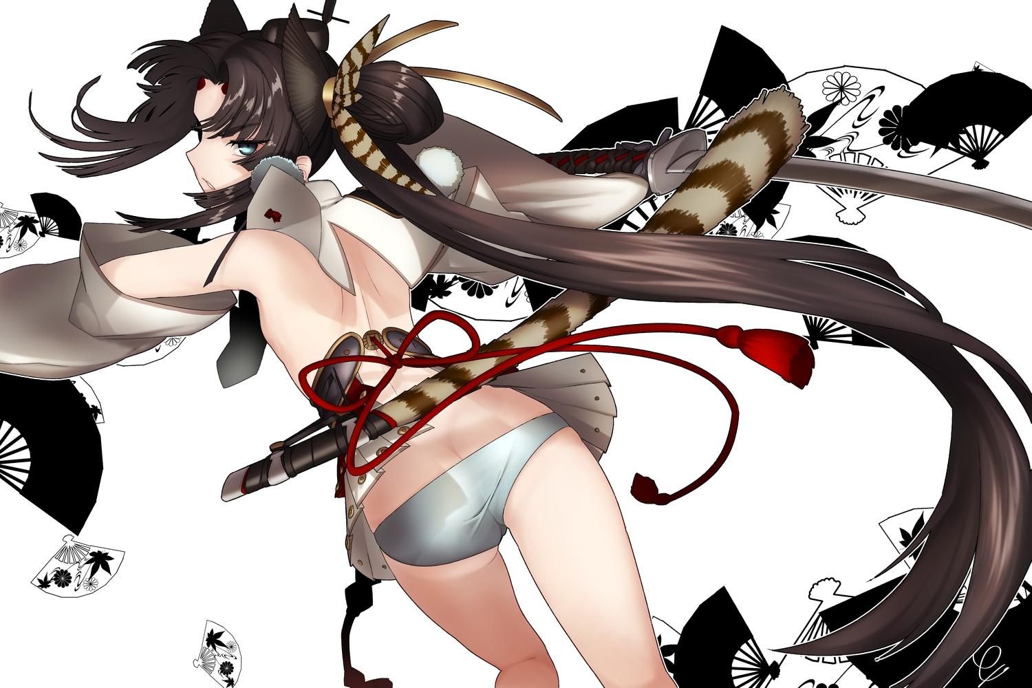 1500x1000 Aliasing Ass Black Hair Blue Eyes Fate Grand Order Fate (series) Flat Chest Katana Long Hair No Bra Panties Ponytail Sword Tagme (artist) Underwear Ushiwakamaru (fate Grand Order) Weapon. Konachan.com.com Anime