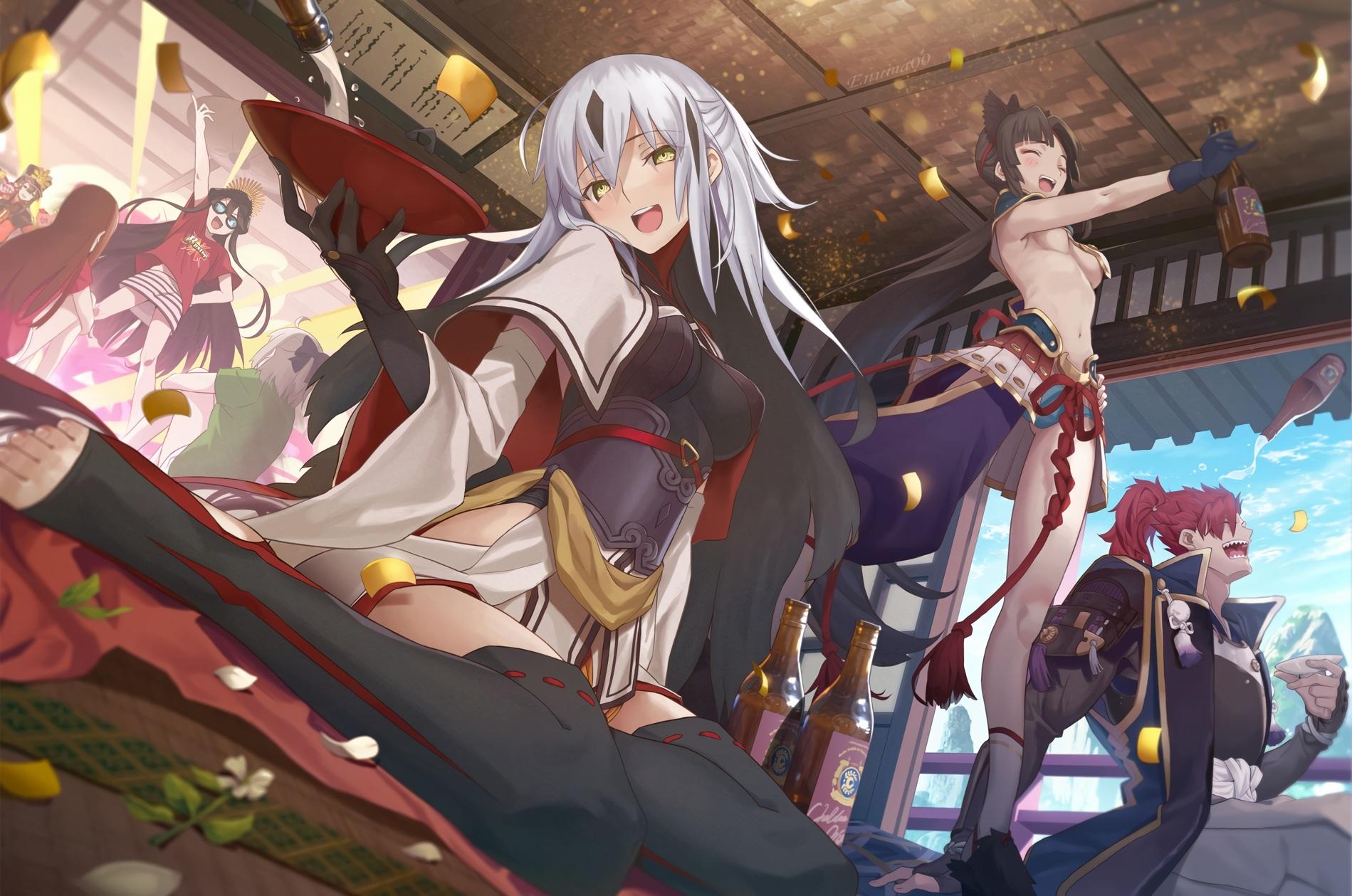 1899x1259 Aora Armor Black Hair Blonde Hair Blue Hair Breasts Brown Hair Chacha (fate Grand Order) Clouds Drink Fate Grand Order Fate (series) Flowers Gloves Gray Hair Group Hat Long Hair Male Mori Nagayoshi (fate)