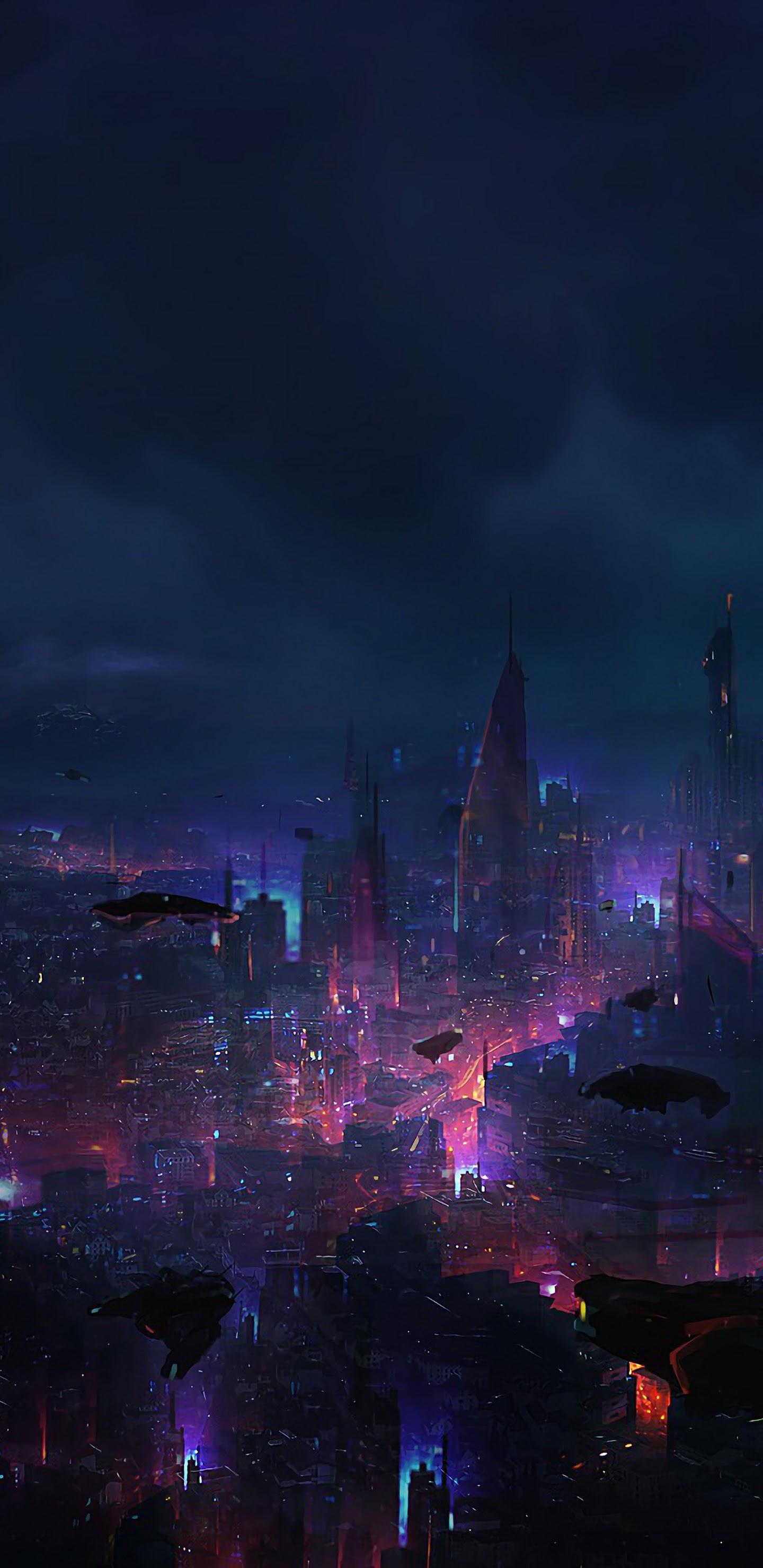 1440x2960 Cyberpunk City Night Scenery Sci Fi 4K Wallpaper