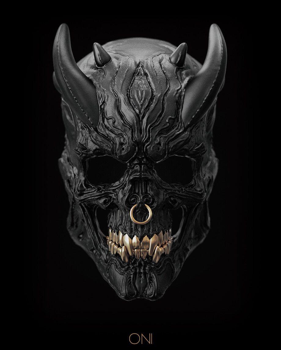 920x1146 BLACK ONI- Artwork W6Zmww. Skull, Dark Fantasy Art, Skull Art