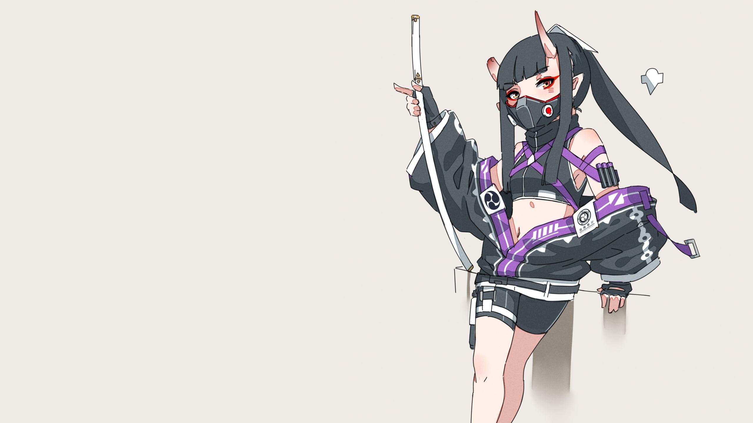 2560x1440 Oni girl wallpaper, mask, horns, black hair, katana • Wallpaper For You HD Wallpaper For Desktop & Mobile