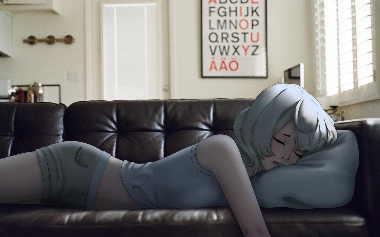 1280x800 Desktop Wallpaper Anime Girl Sleeping, Sofa, HD Image, Picture, Background, Pb8t8h