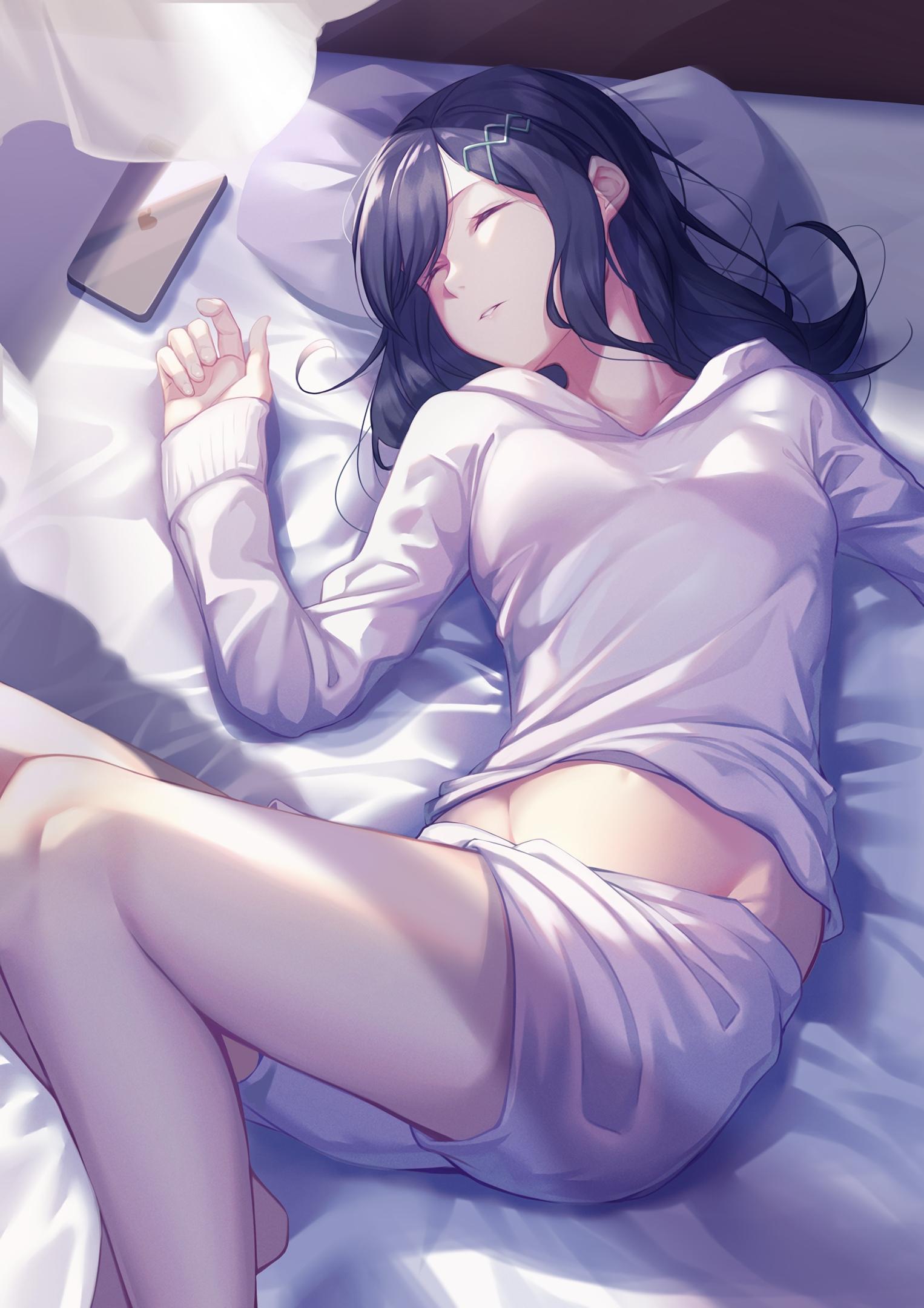 1526x2160 Anime Girls Closed Eyes Vertical In Bed Sleeping Dark Hair Kuen Wallpaper:1526x2160