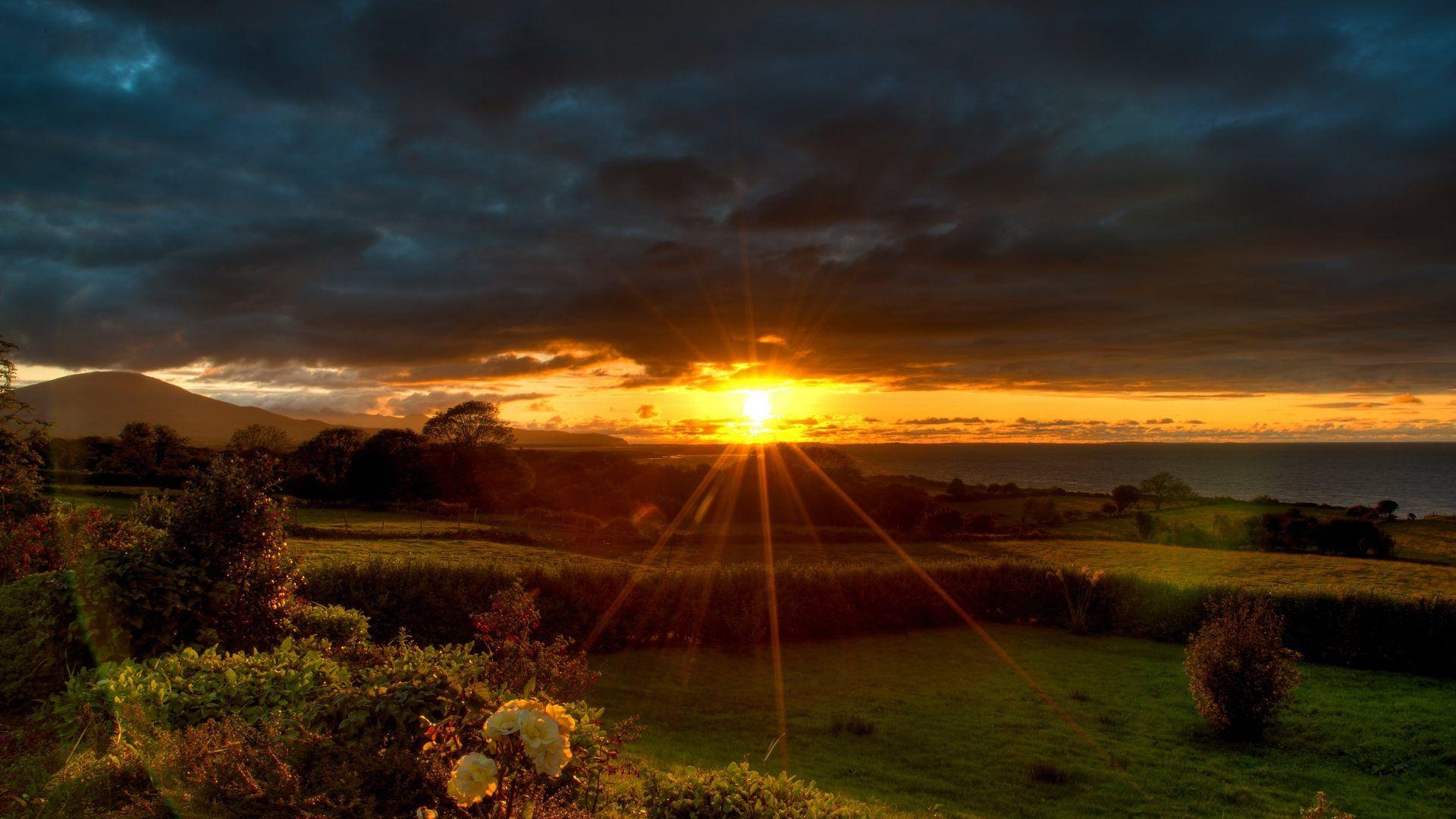 1920x1080 Ireland Tag wallpaper: Water Cliffs Sea Waterscapes Sunset Nature