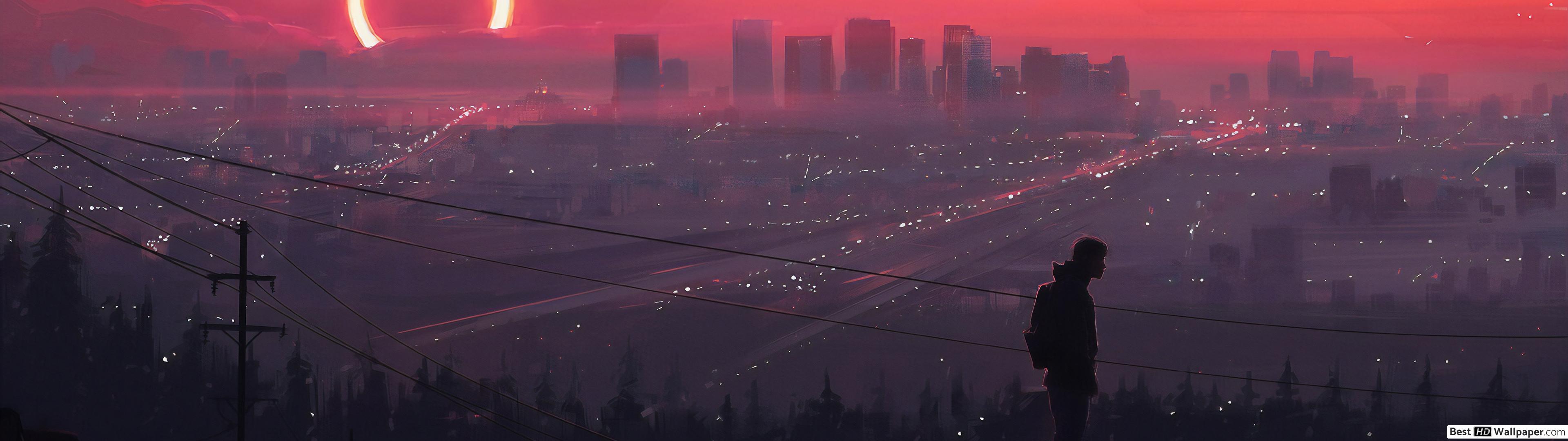 3840x1080 Far from the city HD wallpaper download