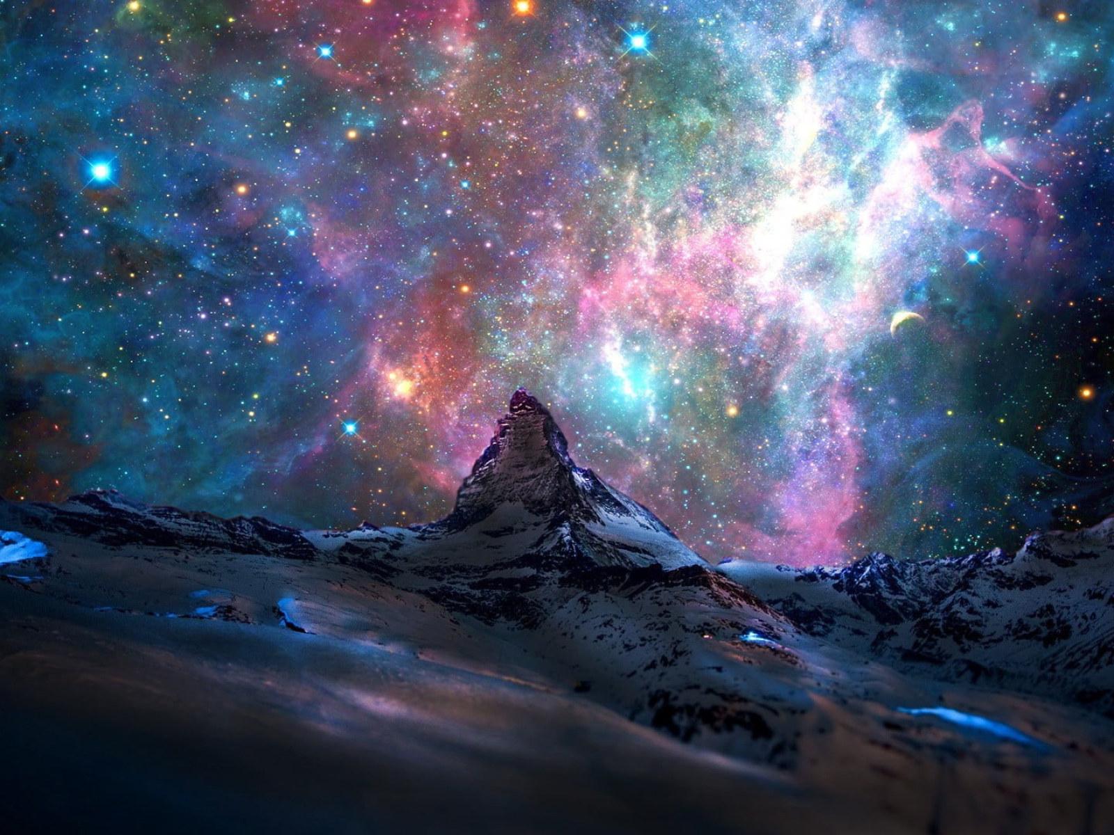 1600x1200 Galaxy wallpaper, cosmic ray illustration, stars, mountains, nebula • Wallpaper For You HD Wallpaper For Desktop & Mobile