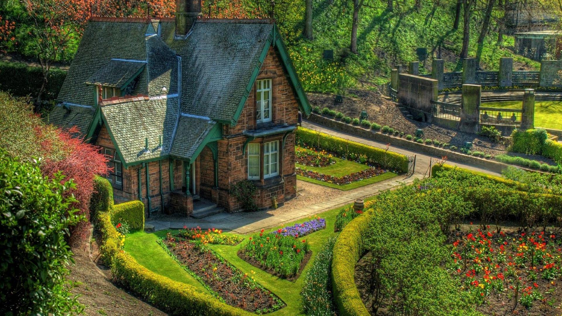 1920x1080 English Cottage and Garden HD Wallpaper