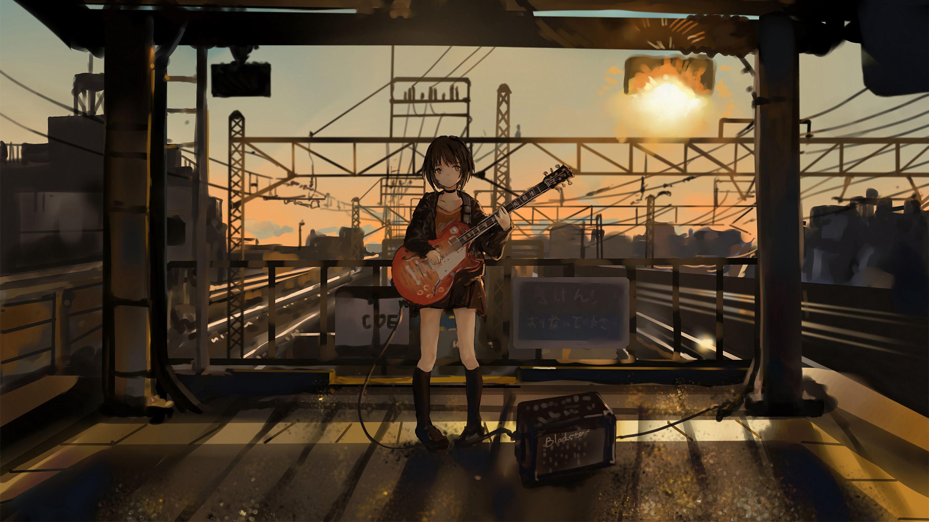 3840x2160 Download wallpaper 3840x2160 girl, guitar, anime, musician, electric guitar, art 4k uhd 16:9 HD background