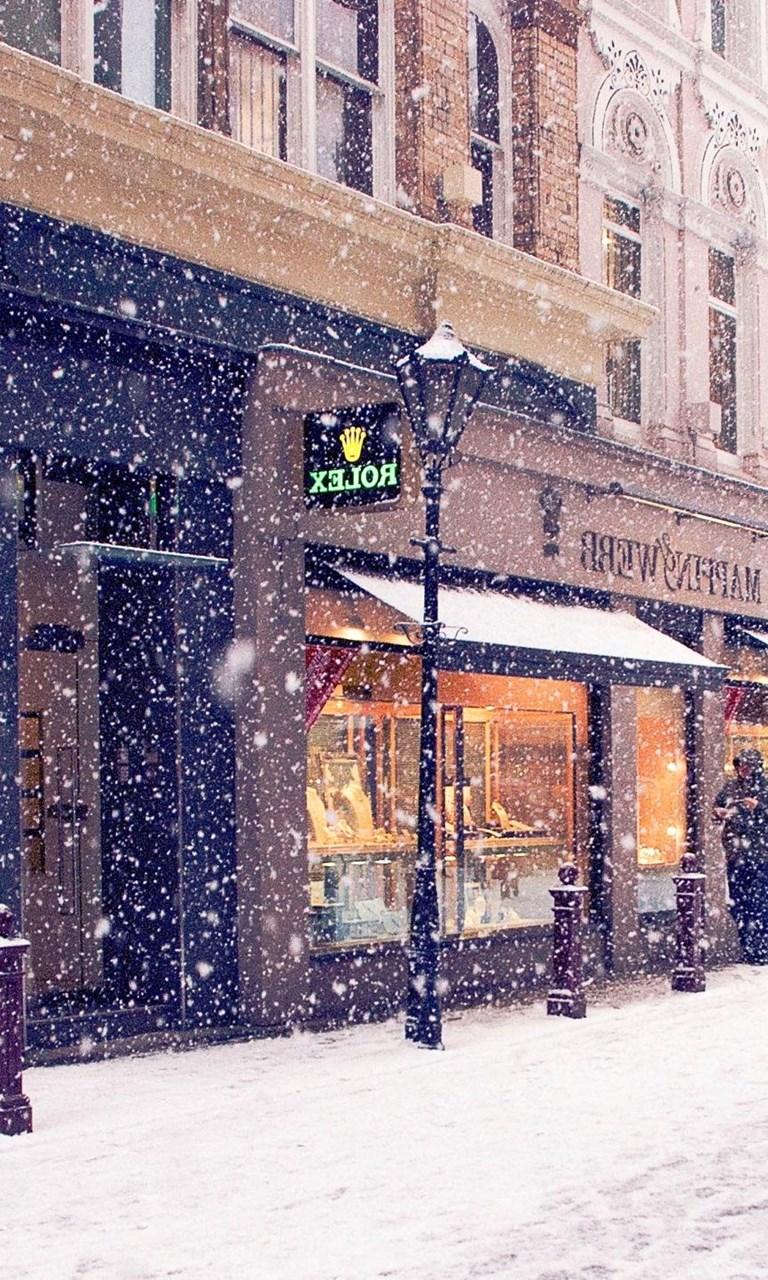 768x1280 City Winter Europe Street Snow Shopping HD Wallpaper Desktop Background
