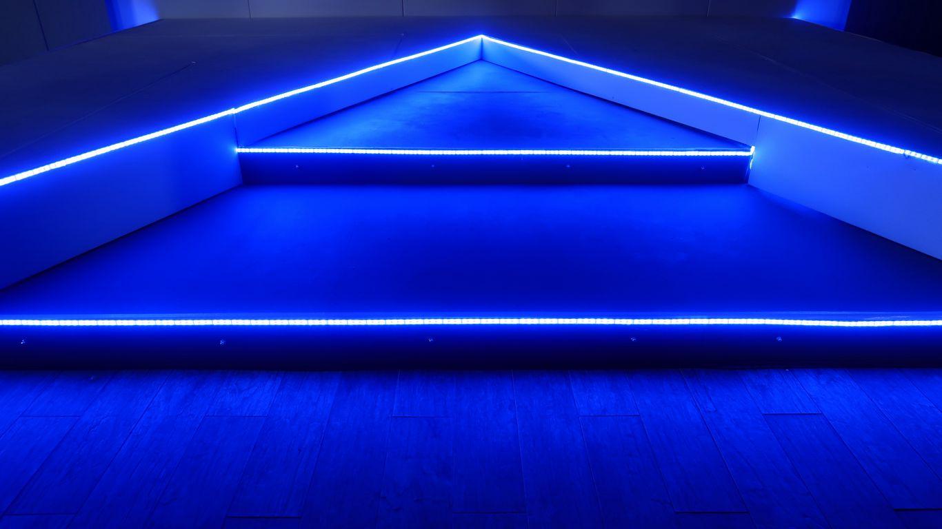 1366x768 Download wallpaper 1366x768 neon, glow, blue, stripes tablet, laptop HD background