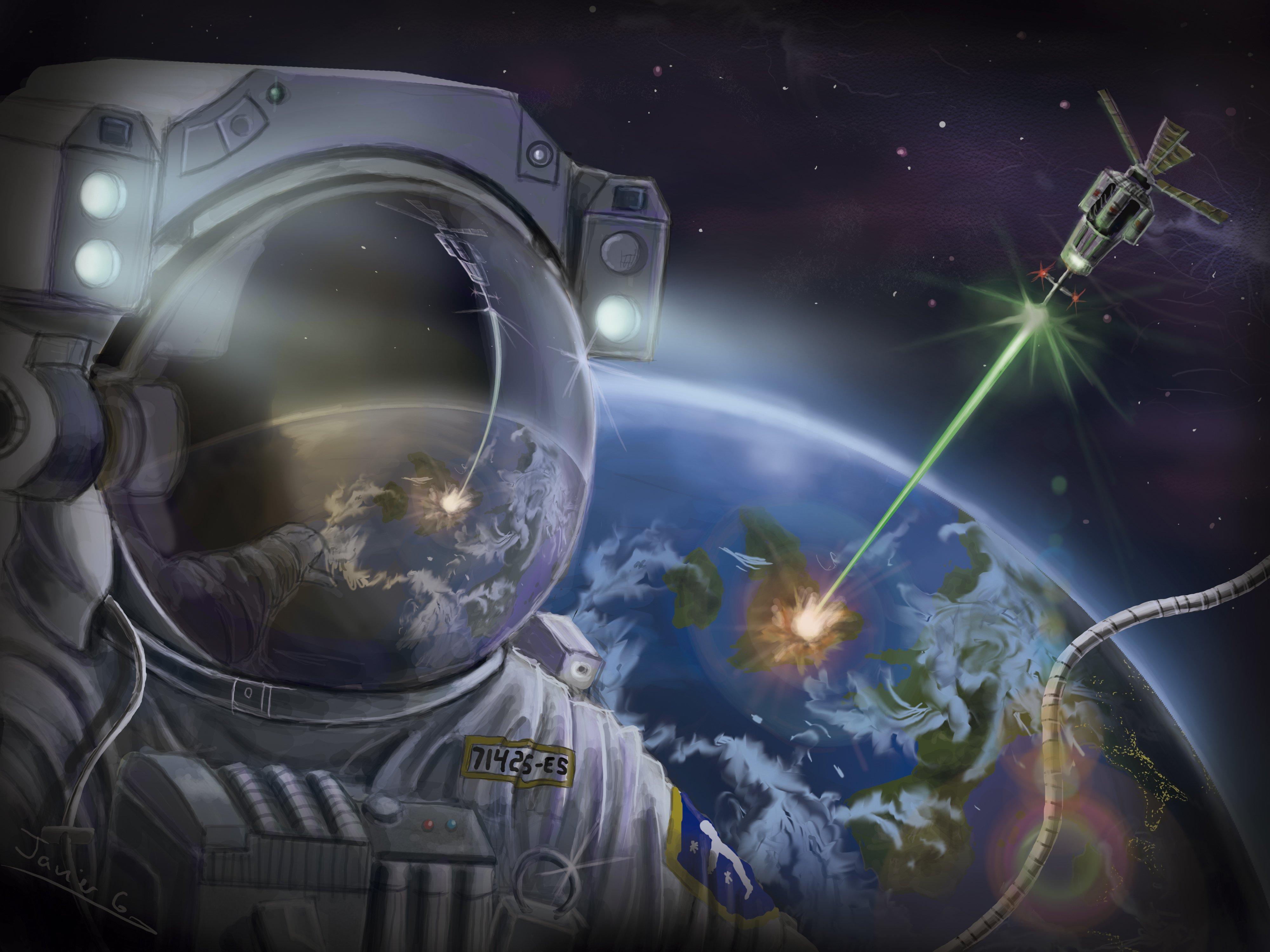 4000x3000 cosmonaut, Painting, Art, Helmet, Space, Astronaut, Spaceship, Earth Wallpaper HD / Desktop and Mobile Background