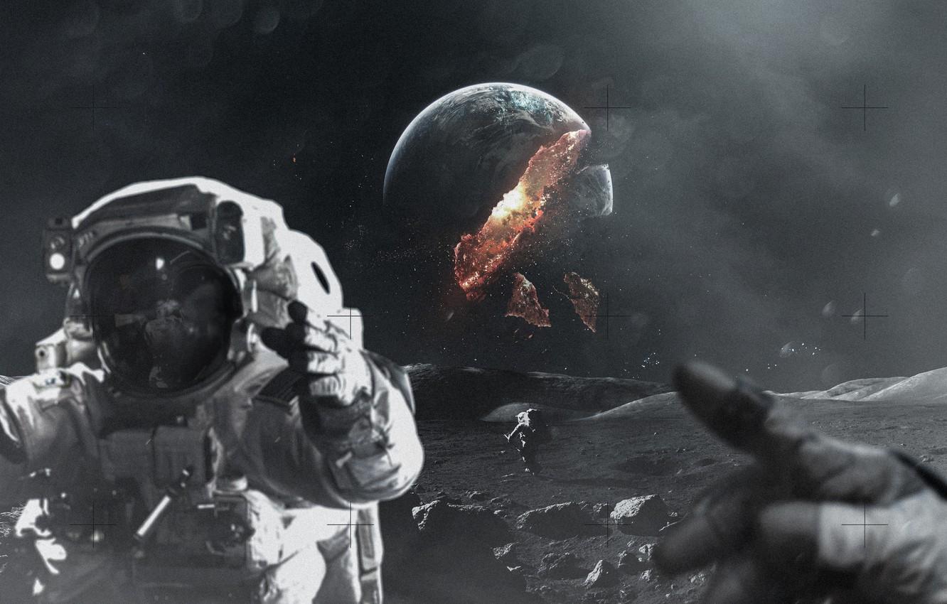 1332x850 Wallpaper The Moon, People, Earth, The Astronauts, Astronaut, Astronaut, Destruction, Satellite, Planet, Suits, Astronauts, Astronaut, Cosmonaut, Visual Effects, SCI FI, Vadim Sadovski Image For Desktop, Section космос