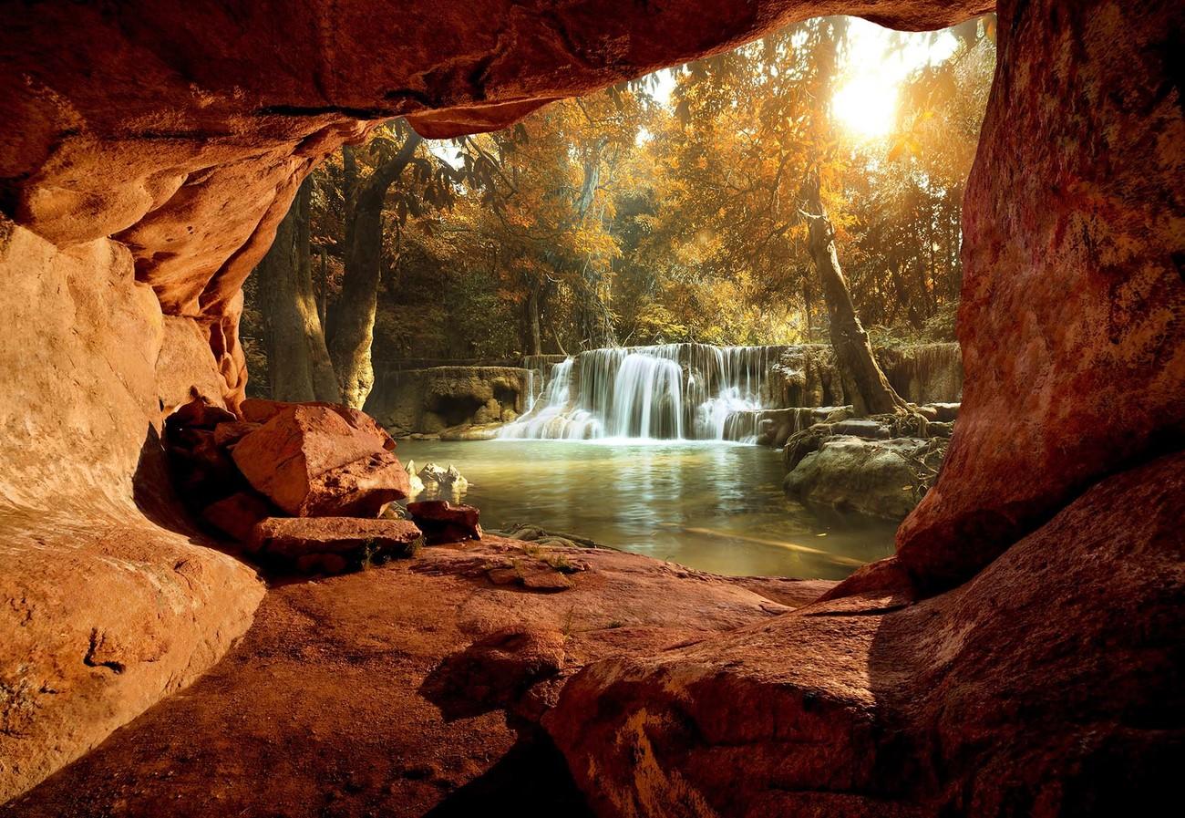1300x897 Lake Forest Waterfall Cave Wall Paper Mural. Buy at