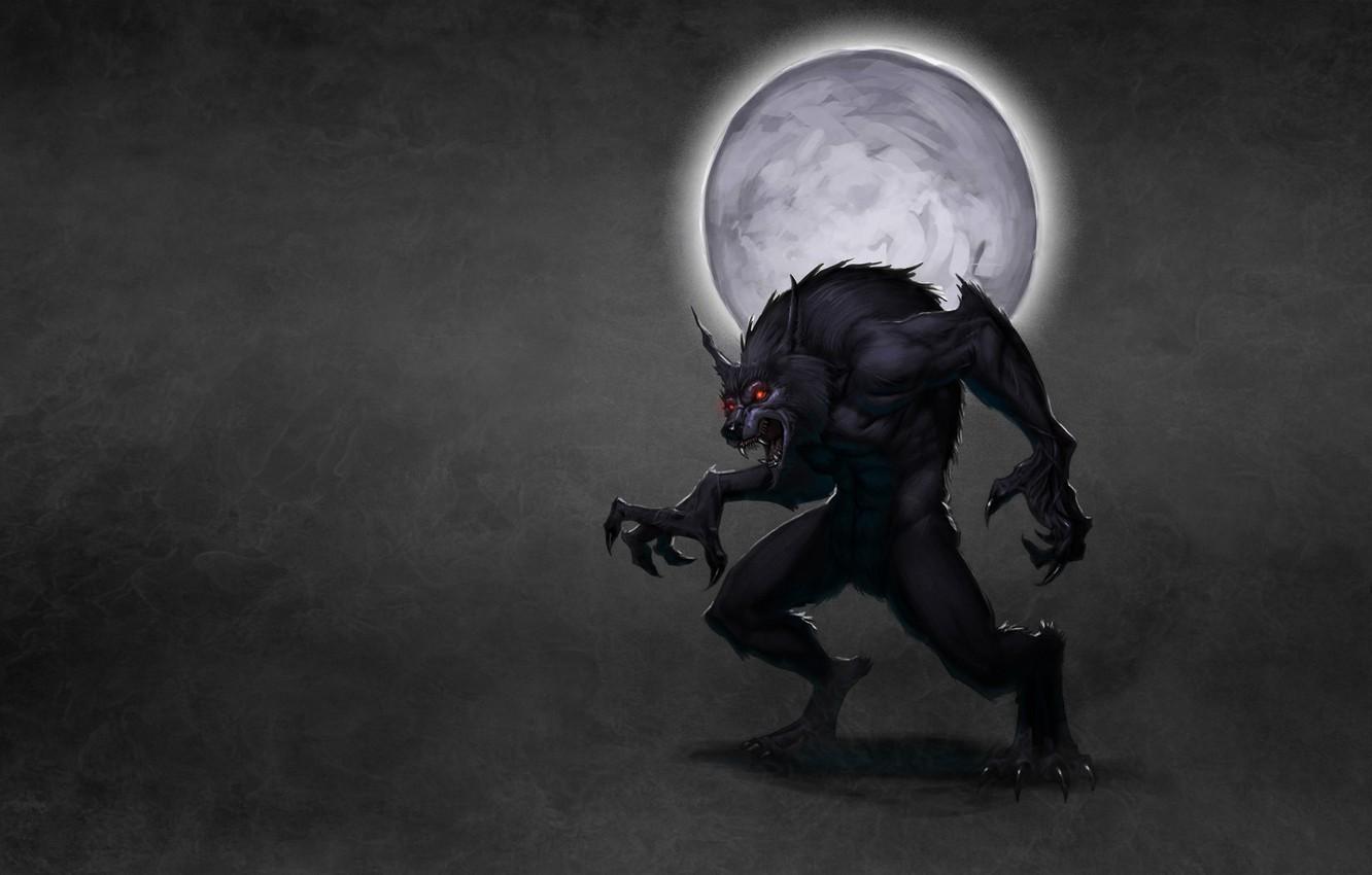1332x850 Wallpaper the moon, smoke, wolf, werewolf, red eyes, wolf, dark background, werewolf image for desktop, section фантастика