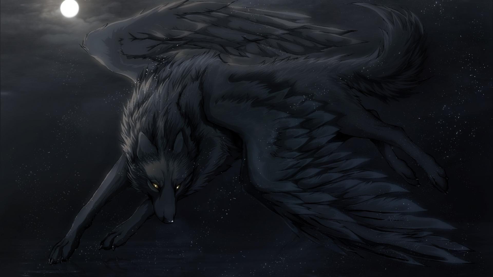1920x1080 Raven and Wolf Wallpaper