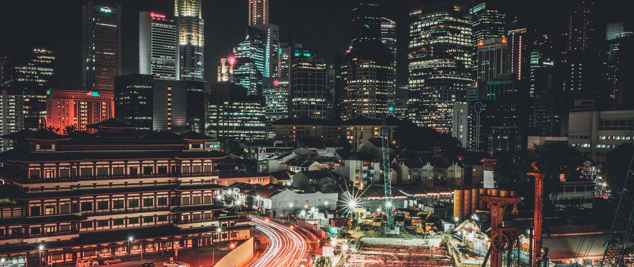 2560x1080 Download wallpaper 2560x1080 singapore, night, skyscrapers dual wide 1080p HD background
