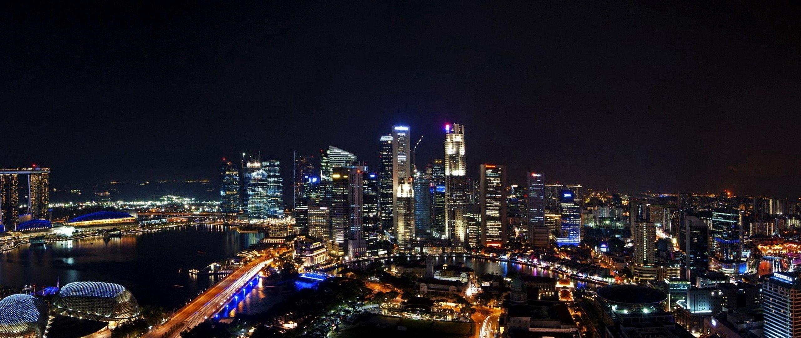 2560x1080 Download wallpaper 2560x1080 singapore, night, city, panorama dual wide 1080p HD background