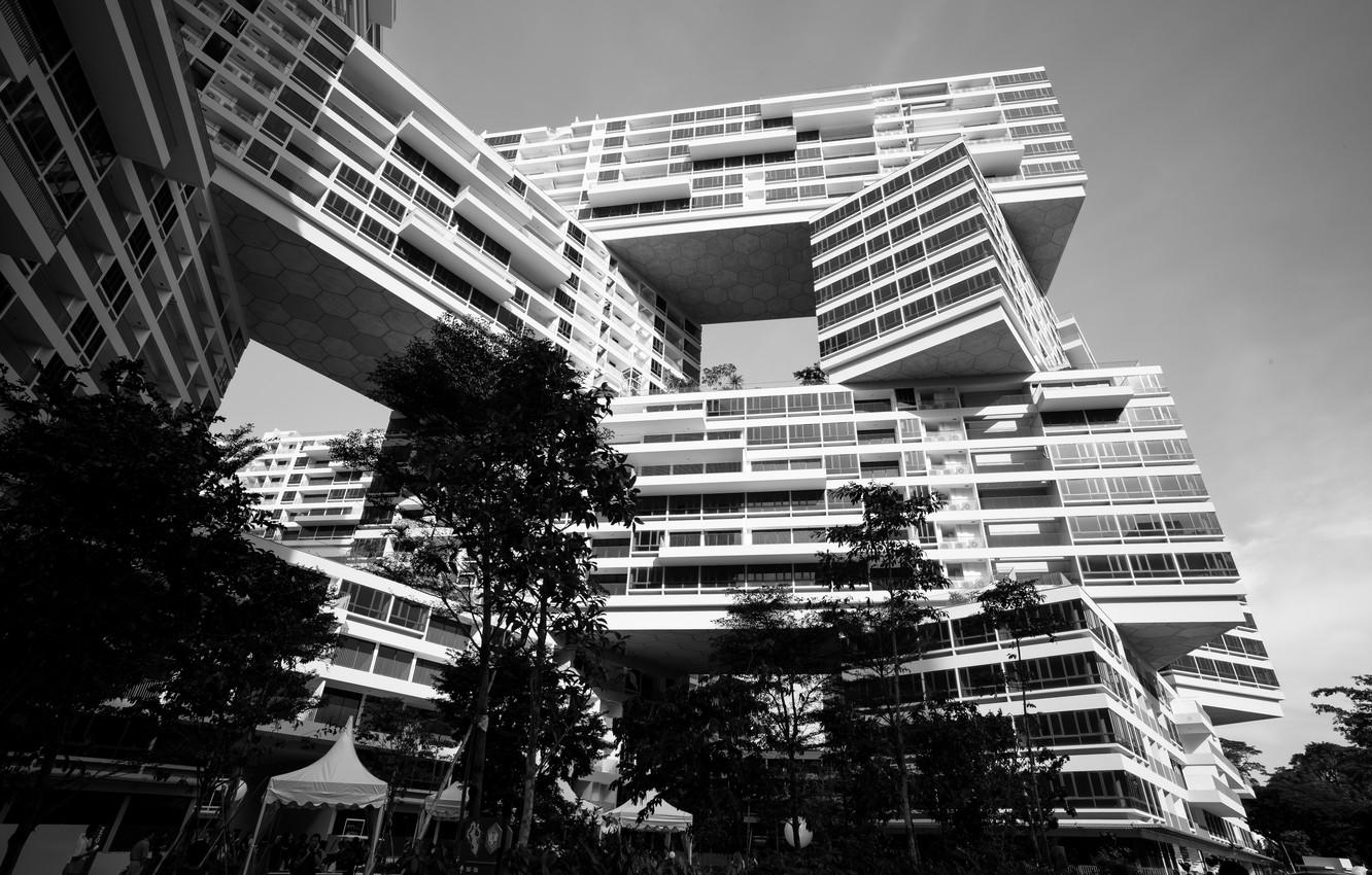 1332x850 Wallpaper Island, Singapore, Black And White, Building, Asia, Sovereign, B W, Outstanding, Southeast Asia, Republic Of Singapore, The Interlace Condominium Image For Desktop, Section город