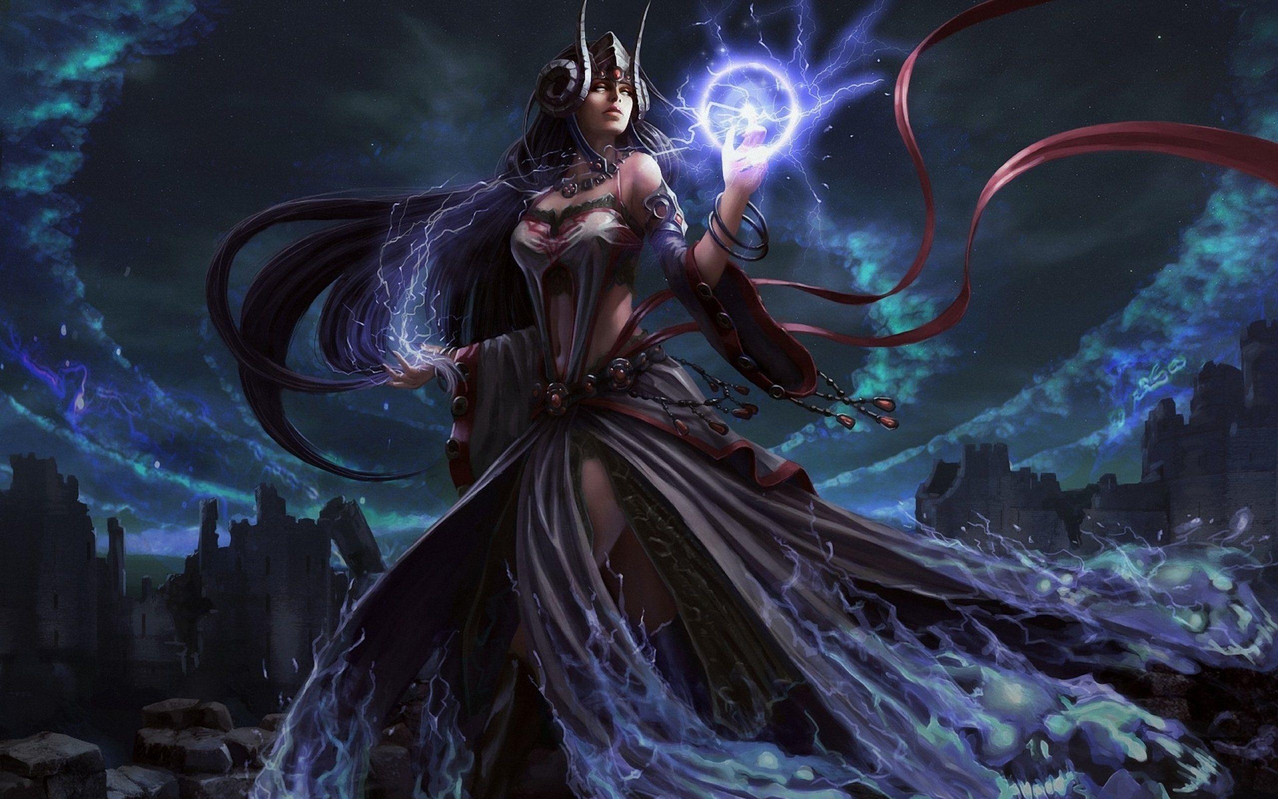 2560x1600 widescreen, witch, girls, woman, women, magic, artwork, wizard, dark