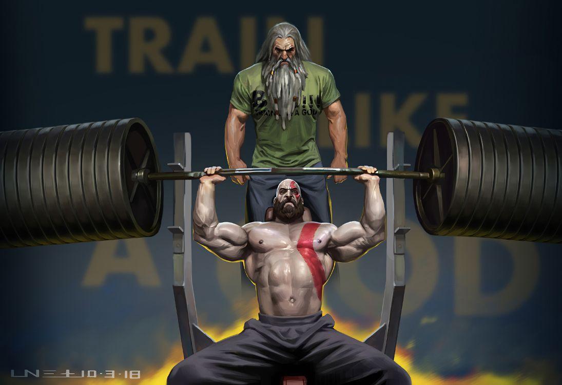 1095x750 Wallpaper Kratos Training, God of War, Kratos, Weightlifter, Barbell, Background Free Image