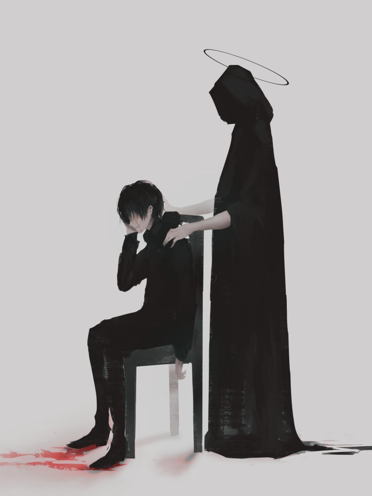 1536x2048 Anime Boy, The Reaper, Sad HD Wallpaper
